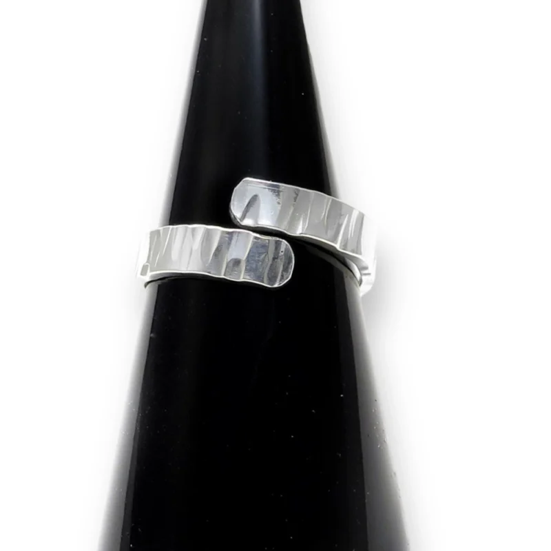 Sterling silver adjustable ring with bark texture - B212