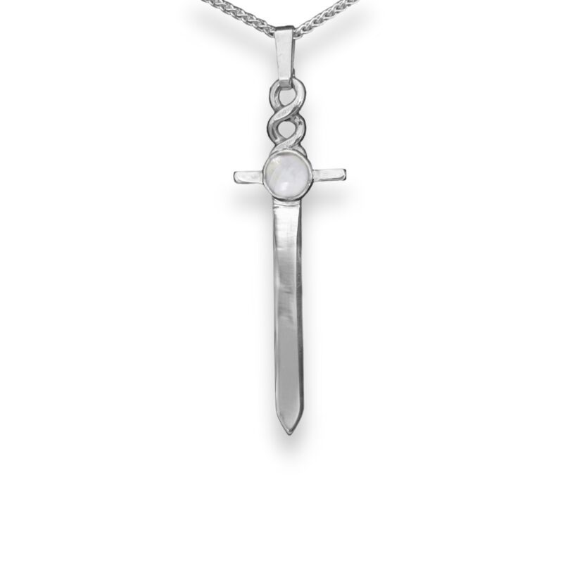 S350 - Sterling Silver and 5mm Moonstone Dagger Pendant