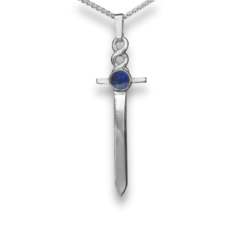 S350 - Sterling Silver and 5mm Opal Doublet Dagger Pendant