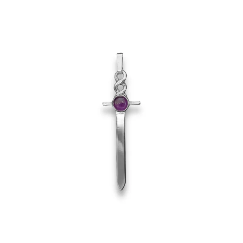 Sterling Silver and 5mm Amethyst Dagger Pendant