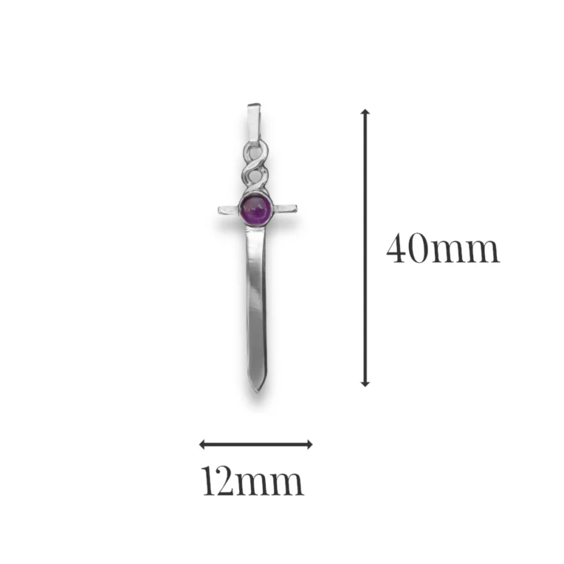 Sterling Silver and 5mm Amethyst Dagger Pendant