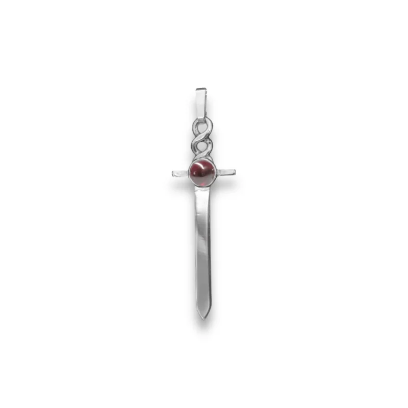 Sterling Silver and 5mm Garnet Dagger Pendant