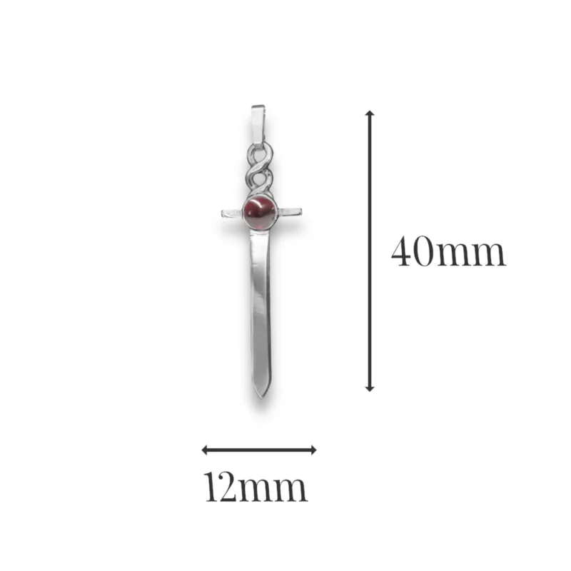 Sterling Silver and 5mm Garnet Dagger Pendant