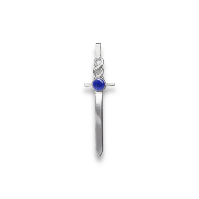 Sterling Silver and 5mm Lapis Lazuli Dagger Pendant