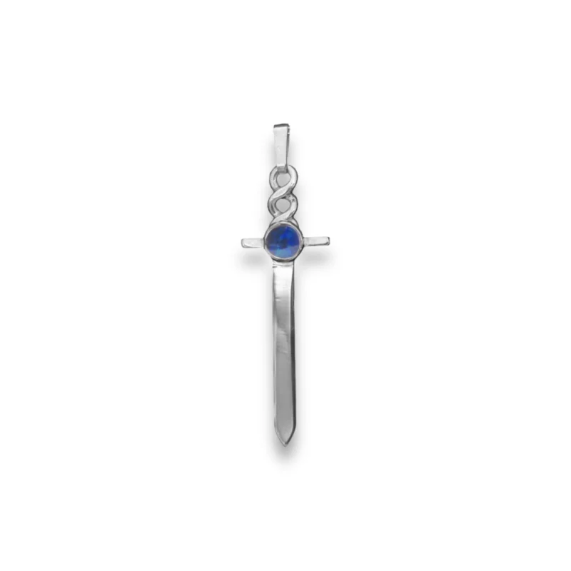 Sterling Silver and 5mm Opal Doublet Dagger Pendant