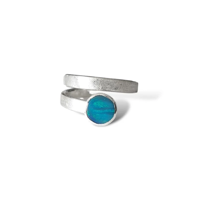 Sterling silver and opal doublet ring with sand textured band